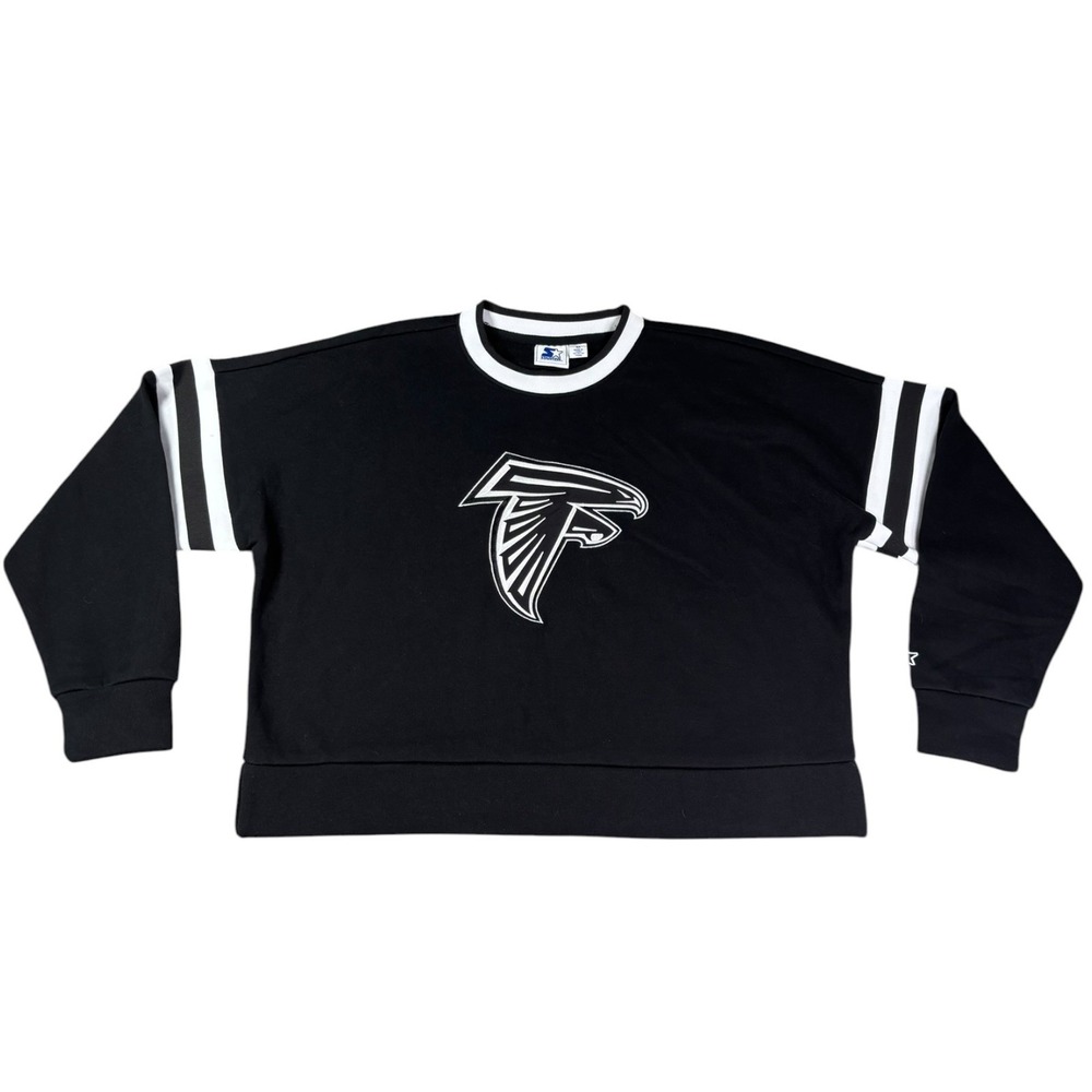 Starter Atlanta Falcons Womens Sweatshirt Black‎ White Cropped Pullover Medium